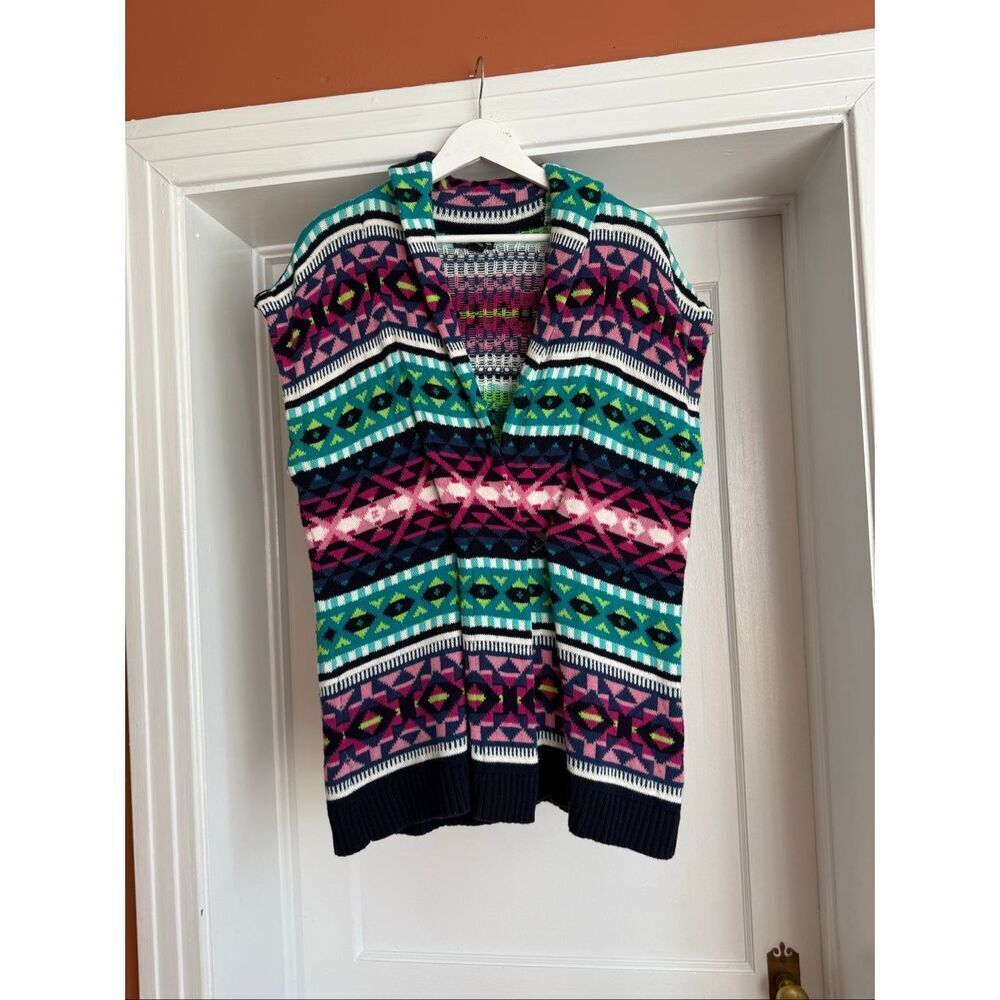 American Living Bright Tribal Print Toggle Button Cardigan Sweater Vest sz XL EU